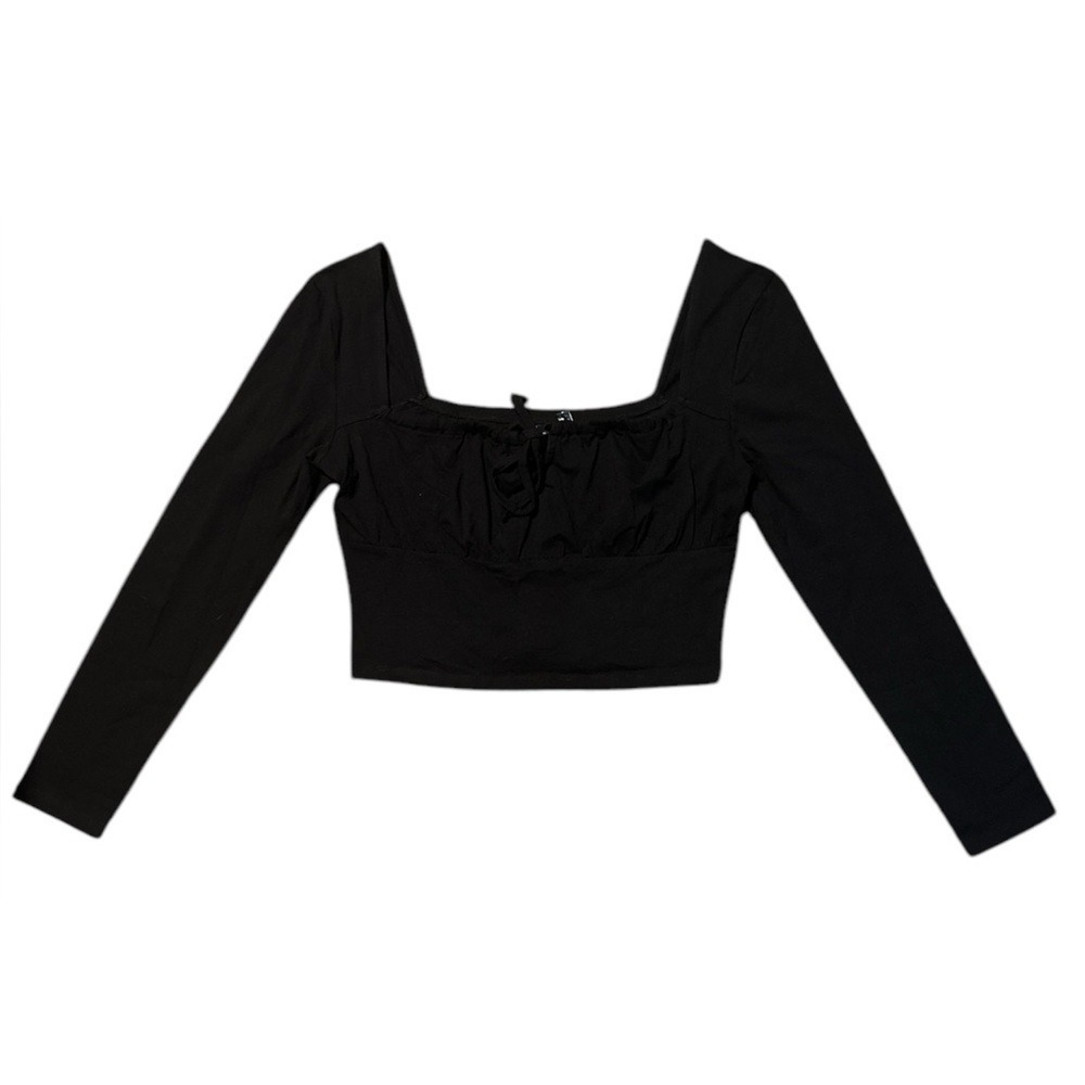 ASOS, Women's long-sleeve black top, U.S. 10, 19in Bust, 18in‎ length